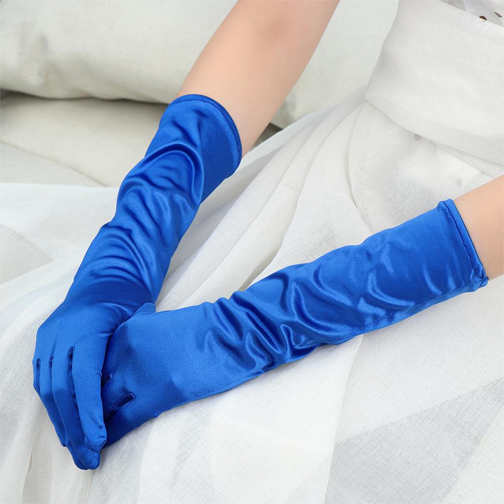 Damen Ellenbogen Oper Flapper Handschuhe Abschlussball Kostüm Finger Lange Handschuhe Handgelenk Stretch Satin