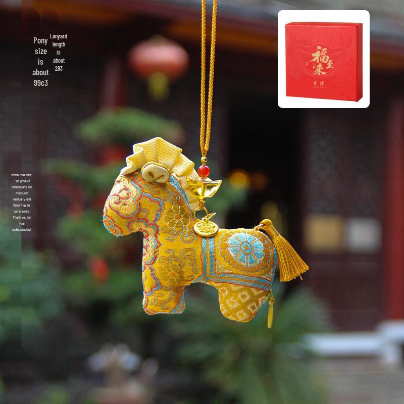Chinese New Year Horse Embroidered Brocade Sachet - Cultural Hanfu Car Pendant Gift
