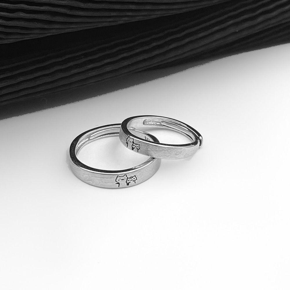 Trendy Wedding Fashion Kitten Kroean Ring Couple Open Rings Cat Finger Ring Romantic Silver Jewlery