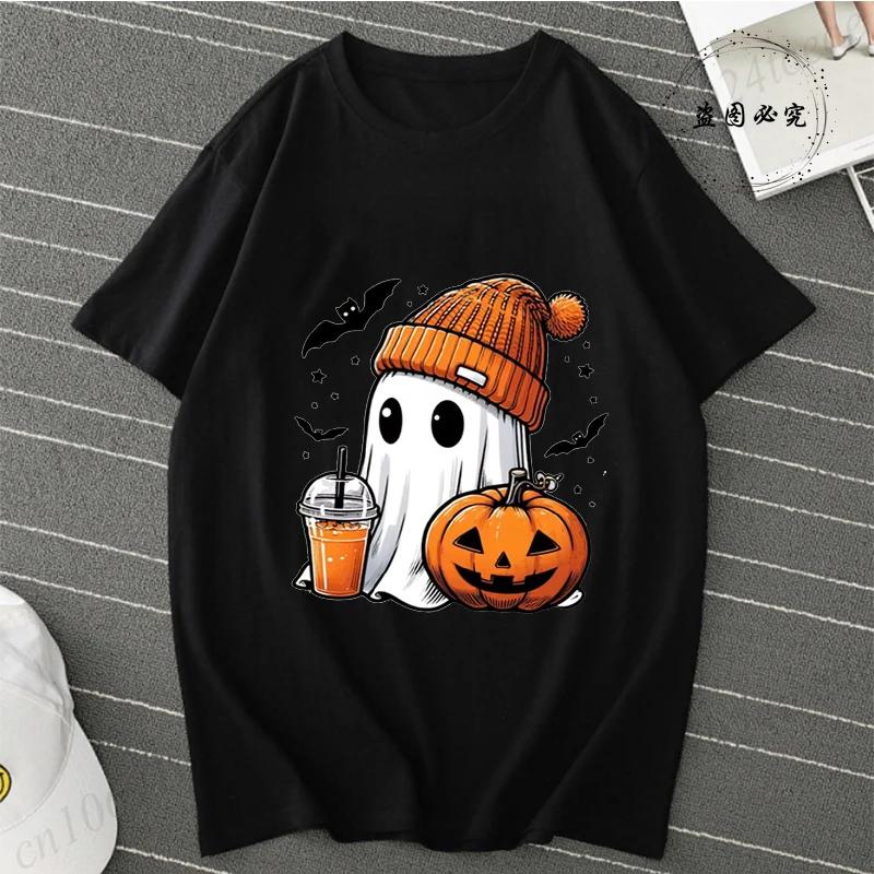 The Latest Hotselling Popular Halloween Pattern Shortsleeved Loose and Breathable Womens Crew Neck Cotton Tshirt