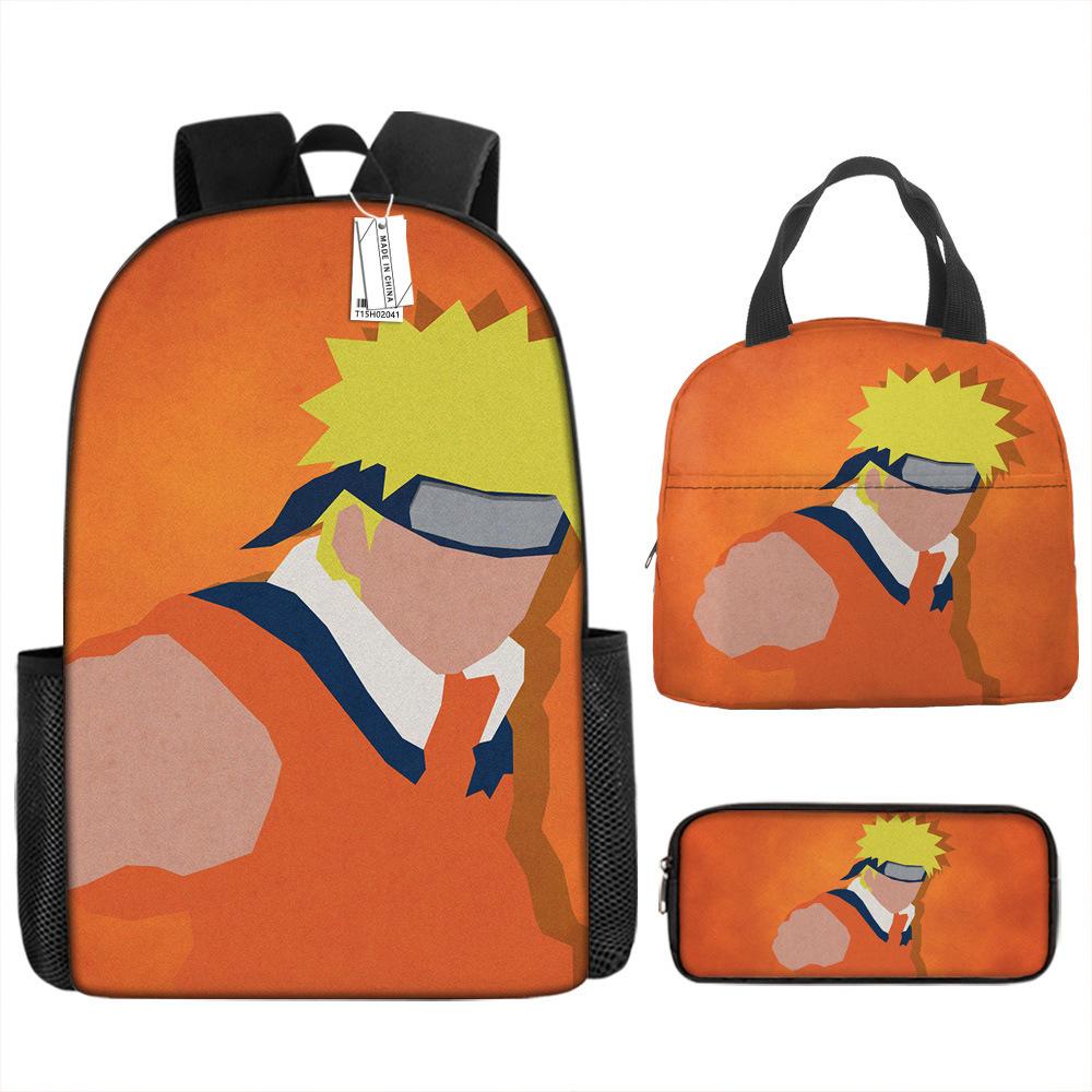 Naruto Schoolbag Elementary School Boys Large Capacity Schoolbag Lunch Bag Pencil Case Three-piece Set
