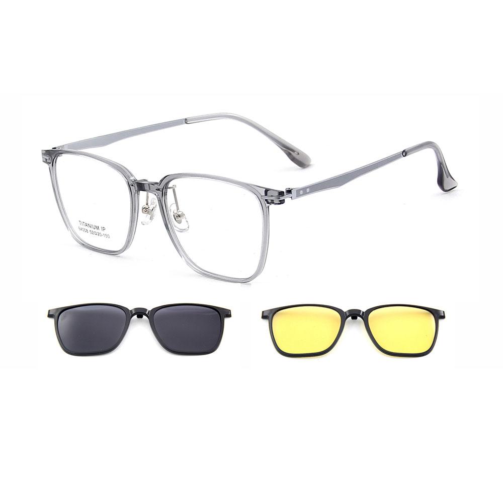3-in-1 Square Ultralight TR90 Men's Polarized Clip-On Sunglasses & Night Vision Titanium Legs Glasses Frames for Driving 84008