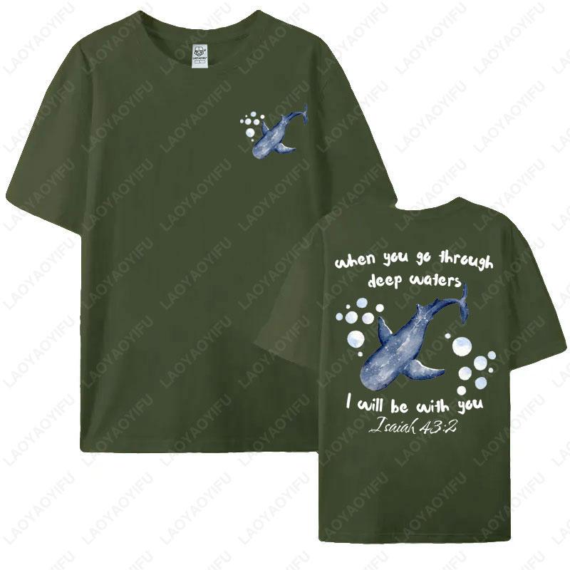Wenn Du durch tiefe Wasser gehst Druck T-Shirt Christlicher Bibelvers Shirt Walhai Meeresliebhaber Geschenk Jesaja 432 Baumwoll-T-Shirts