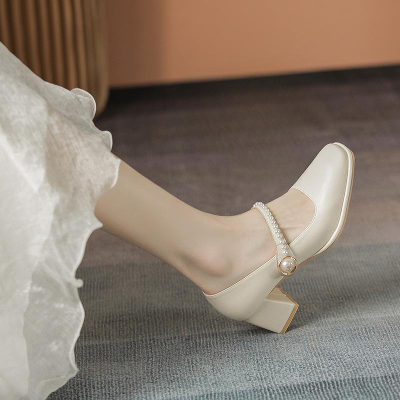 Nou Gentle Wind Light Mouth Toc mediu înalt Versatili Pantofi unici Pantofi francezi Mary Jane pentru femei Primăvară