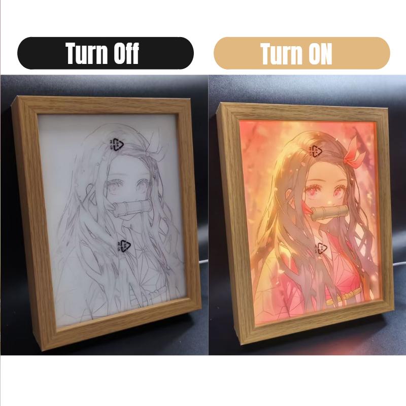 

Anime Painting Picture Frame Light Tanjiro Nezuko Figurine Led Night Light Home Bedroom Lamp Decor Friends Kids Birthday Gifts 22cm