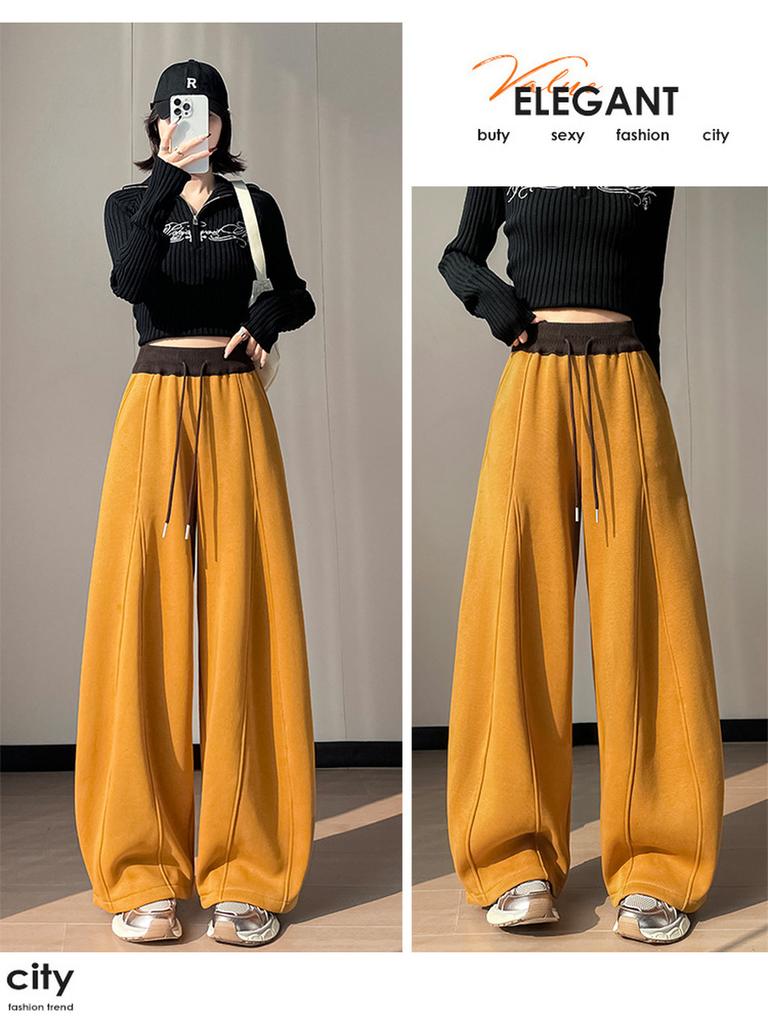 Autumn Winter New Style Fleece Thick High Waist Knife Leg Pants Women Wide Leg Casual Pants