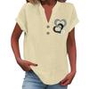 Ladies Casual Fashion V-Neck Button Floral Print Short Sleeve Top