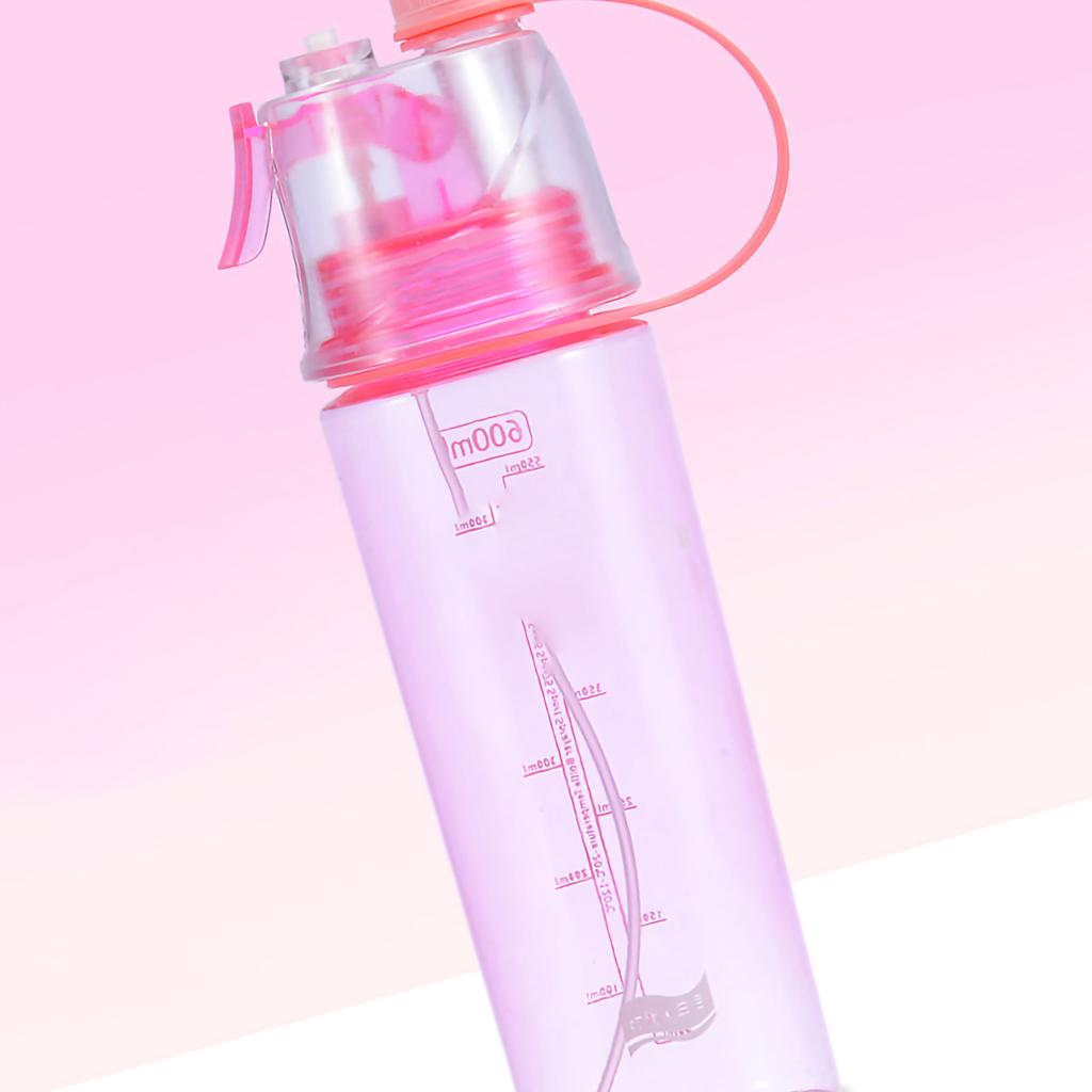 Flacone Spray Acqua Scala Trasparente 600ml Grande Capacità Plastica per Sport Escursionismo Picnic Rosa