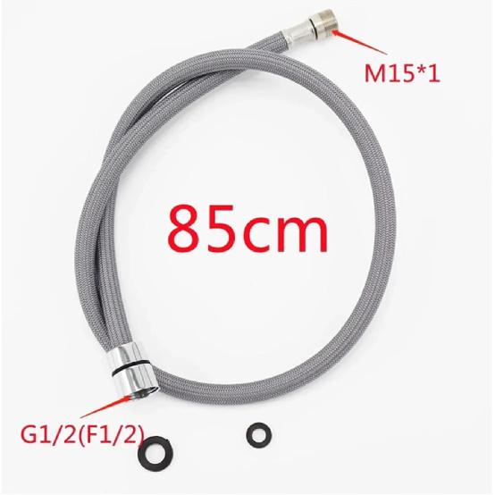 50cm/60cm/85cm F1/2 M15*1 Nylon Braided Flexible Water Hose for Kitchen Pull Out Faucet Hose Spinning Tube Black Gray Plumbing(50cm Gray)