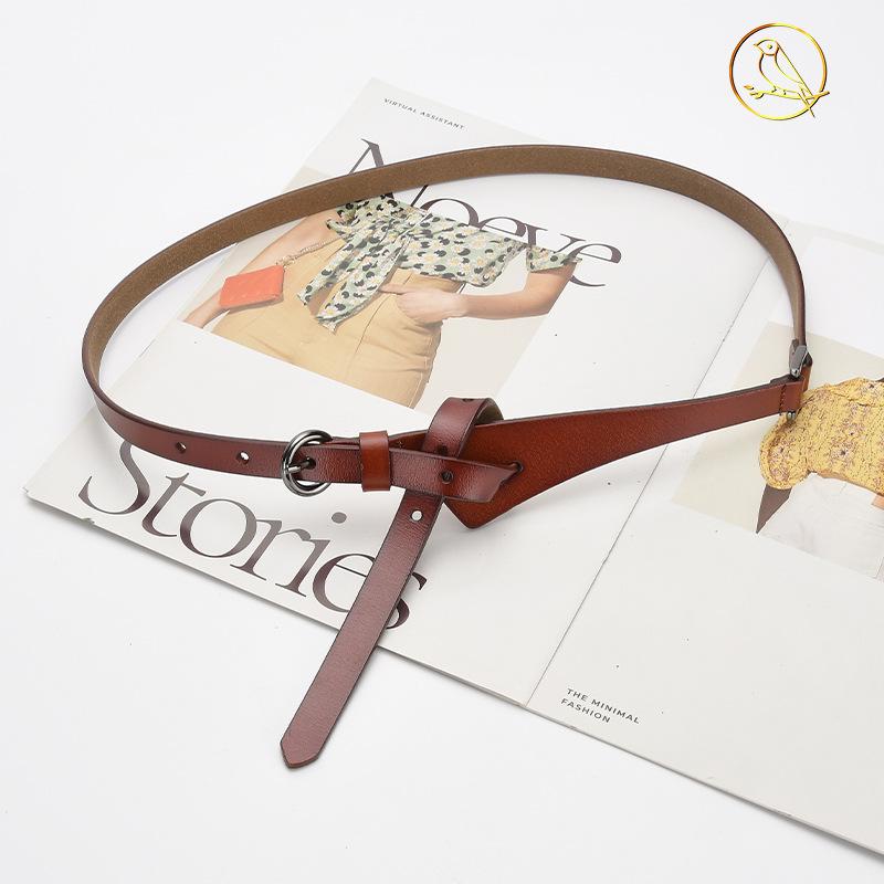 Women'S Leather Belt Retro Pin Buckle Belt Women'S Cowhide Fine Belt Women'S Decorative Dress