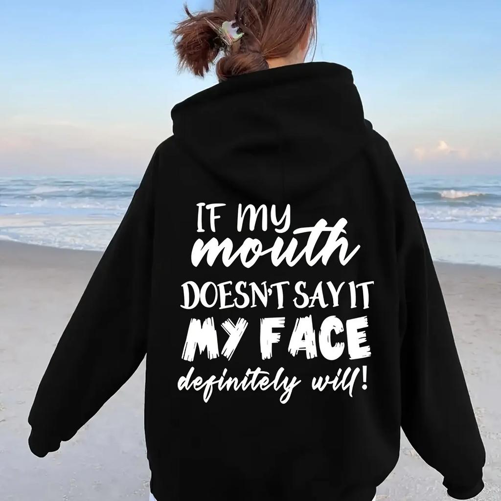 Women's autumn and winter fashionable casual loose hoodie with letter print warm round neck long sleeved pullover
