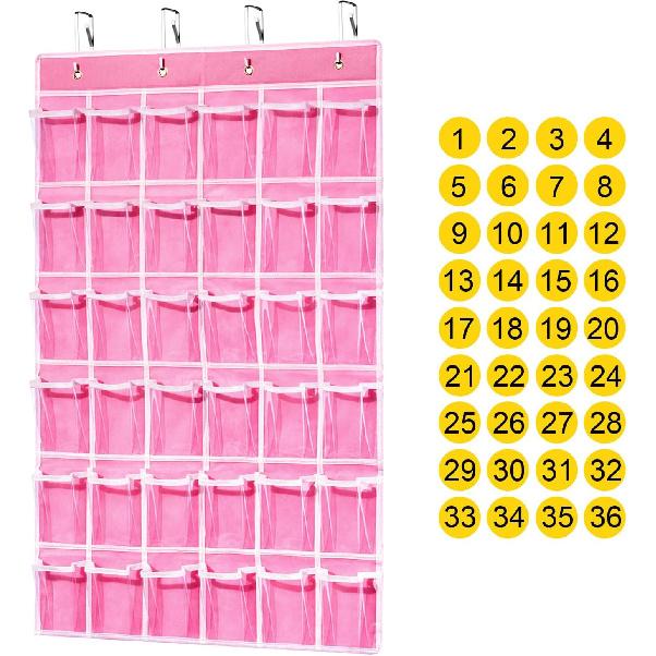 42 Clear Pockets Classroom Pocket Chart for Cell Phones and Calculator, Pocket Chart Organizer for Classroom Phone Storage Holder with 42 Number