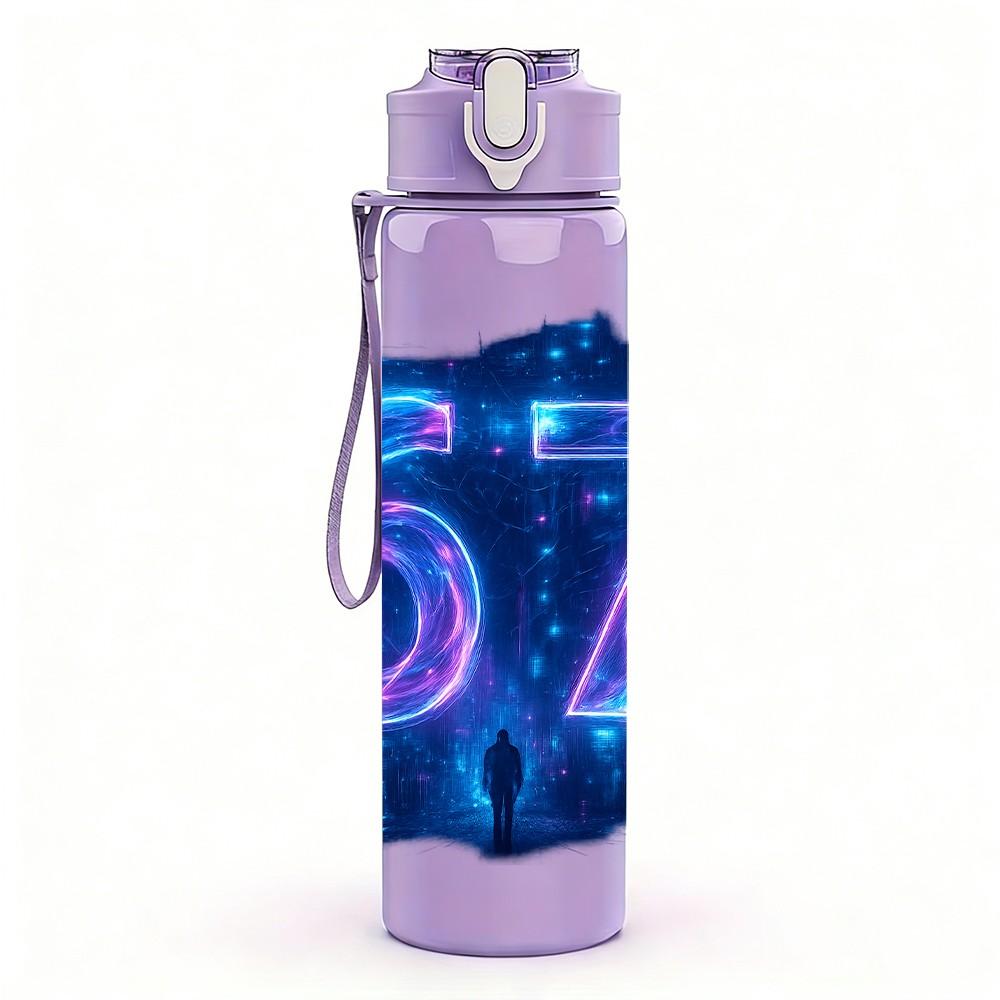 1PC Glowing Number Six Seven 750ml Color Plastic Sports Water Bottle Leakproof Flip Straw Lid Suitable for Sports Office Home Use