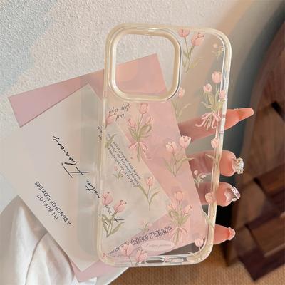 Süße Rosa Tulpe iPhone 15 Apple 16 Promax Handyhülle Geeignet für 14 Kleine Frische Blumen 13 Transparent 11