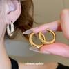 18K European and American Pleated Geometric Round Ear Buckle Versatile Earrings Niche Design Earrings Women