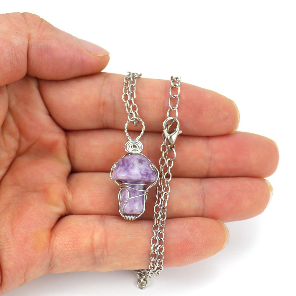 Handmade Crystal Agate Mushroom Pendant Necklace - DIY Jewelry Accessory N587