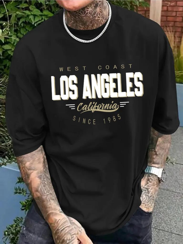 West Coast Los Angeles Fashionable and Casual Plussize Mens Tshirt with Slogan Prints