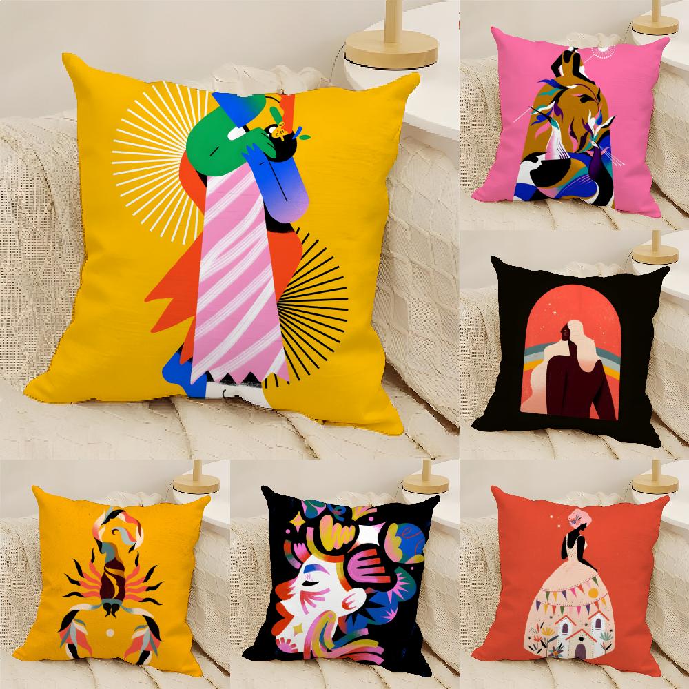 Color Illustrator W-Willian Santiago Art 1 Pillow Case Linen Pillow Case Sofa Home Decor Cushion Cover Cushion Cove