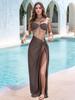 Women's Strapless Bikini Set with High Slit Maxi Skirt Coverup 2 Piece Swimwear Beach Club Vacation Outfit K131