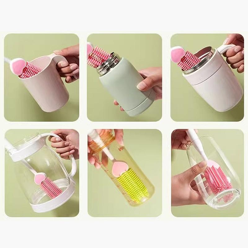 Silicone Milk Bottle Brush Long Handle Water Glass Cup Cleaning Brush Multifunctional Kitchen Cleaning Tool