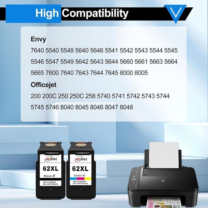 Cartouche d'Encre Compatible - HP 62 XL - Noir et Couleur - Pack de 2 - Haute Capacité