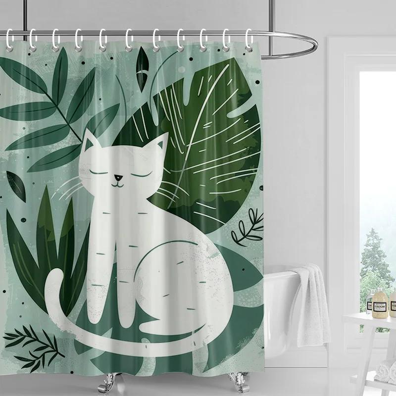 וילון מקלחת יער חתולים 70x72 אינץ' בד עמיד למים עמיד בפני עובש וילון אמבטיה סגנון INS וילונות אמבטיה חמודים