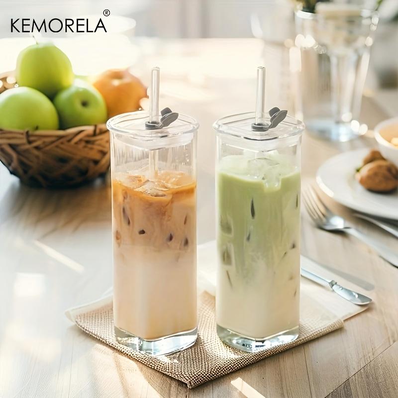 1/2PCS Modern Square Tumbler Glasses Clear Highball & Old Fashioned Cocktail Glasses with Straws for Iced Coffee Juice Beer Milk