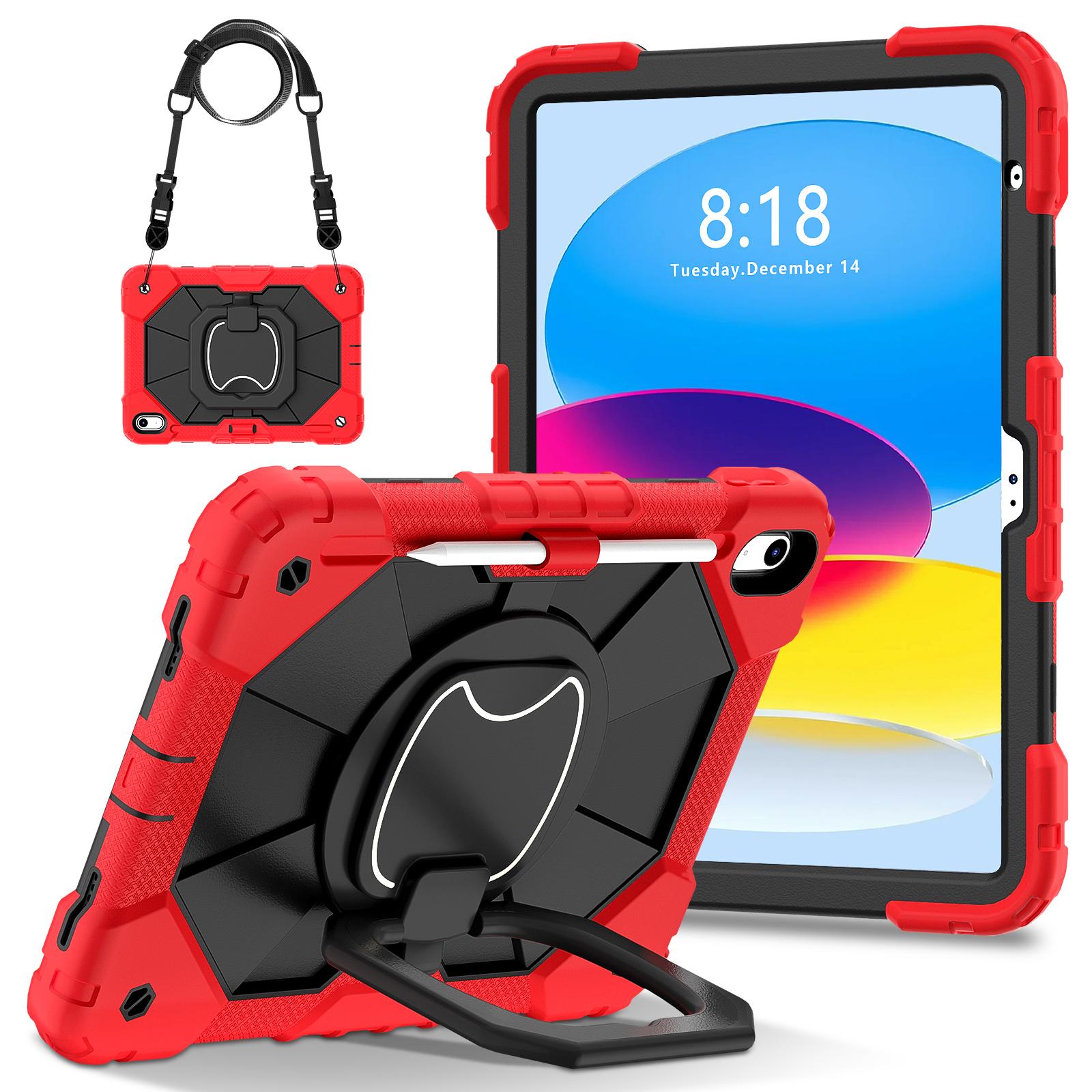 

C3 for iPad (2025)/10.9 (2022) Case Contrast Color Silicone+PC Kickstand Anti-Drop Tablet Cover Red+Black