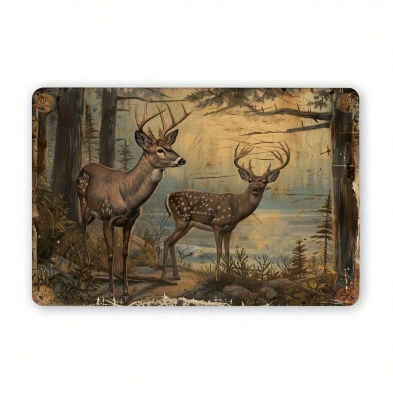 Vintage Metal Poster Deer Wall Art for Cafe Home Decor