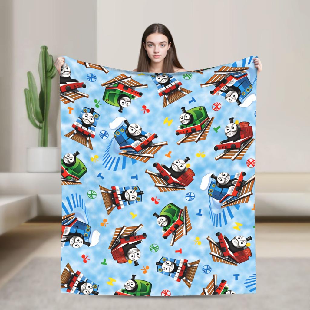 T-Thomas The Train Friends Flannel Blanket Cartoon Railway James Soft Warm Bedding Throws for Home Decor Picnic Sofa Bed Cover