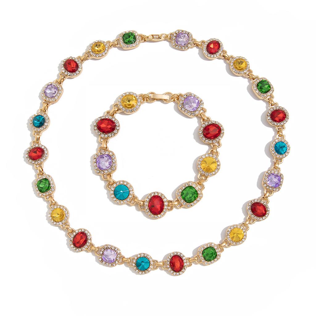 Salircon Colorful Rhinestone Chain Choker Necklace Men  Luxury Trendy Simple Clavicle Chain Necklace Bracelet Party Jewelry