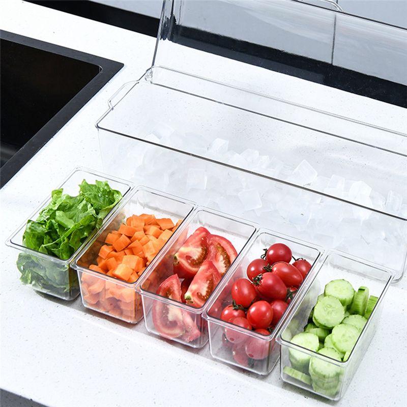 Aug. Ice Chilled Condiment Tray With 5 Containers, Condiment Server With Lids, Serving Tray Platter For Bar Accessories