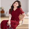 Sanpowa V-Neck Chiffon A-Line Midi Dress