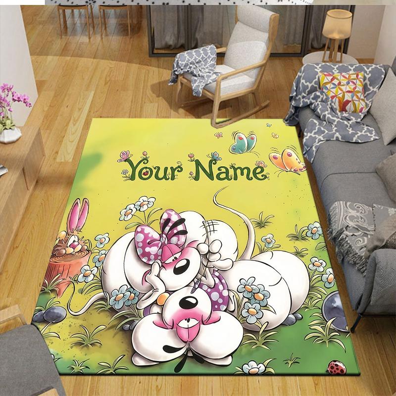 Custom Name,Diddl Home Sofa Decoration for Living Room & Bedroom, Non‑Slip Play Flannel Floor Mat for Game Room