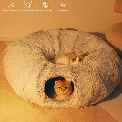 Winter Warm Cat House Soft Foldable Pet Sleeping Bed Deep Sleeping Cat Tunnel Bed Cat Tube Long Plush for Cats and Small Dogs