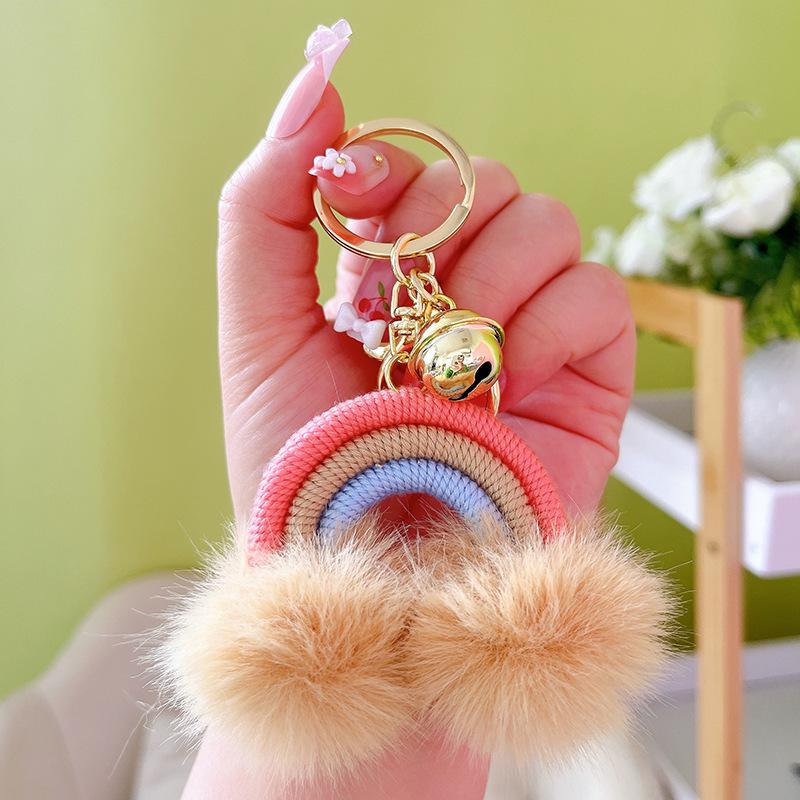 Bohemian Rainbow Pompom Keychain: Trendy Bag Charm with Creative Style