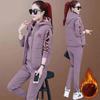 3-częściowy garnitur, moda damska, pluszowy komplet dresowy, sportowa bluza z kapturem i kamizelka, spodnie dresowe, garnitur sportowy
