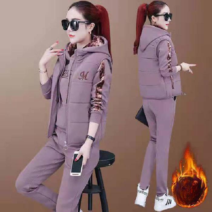 3-teiliger Anzug, Damenmode, verdicktes Plüsch-Trainingsanzug-Set, Sport-Hoodie-Weste-Jogginghose-Set, Sportanzug