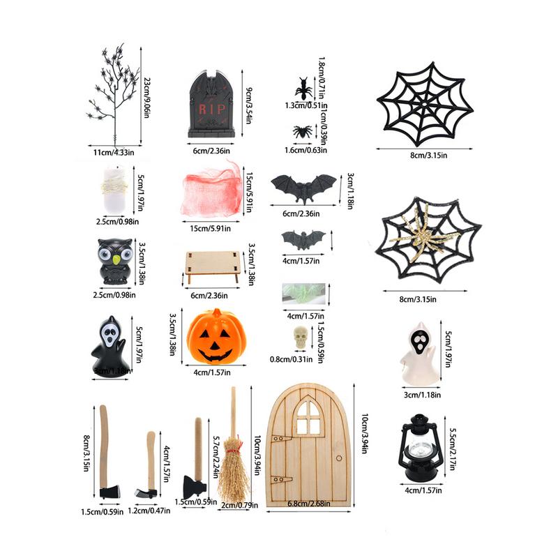 Halloween Miniature Ornament Pumpkin Resin Figurines Ornaments With String Light Halloween Garden Adornments Ghost Doll Miniatur