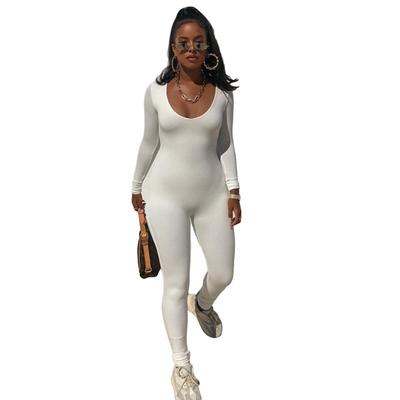 Mono Deportivo de Fitness para Mujer de Color Sólido con Escote Bajo, Ajustado, de Manga Larga y Cintura Alta