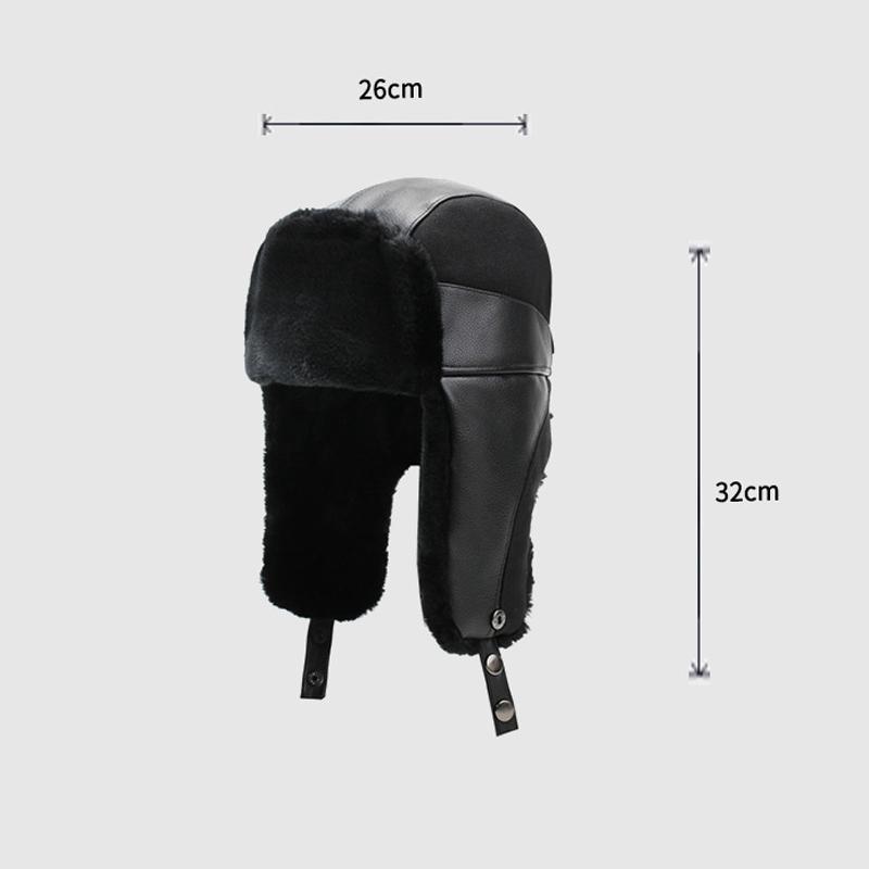 Winter PU Hat Bomber Hat Men's Outdoor Windproof Cold-Proof Ski Hat Thick Fleece Warm Cotton Hat