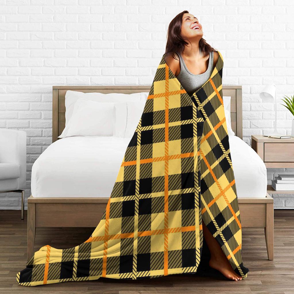 Yellow Tartan Blanket Quality Warm Bedding Throws Winter Girls Boys Living Room Pattern Bedspread