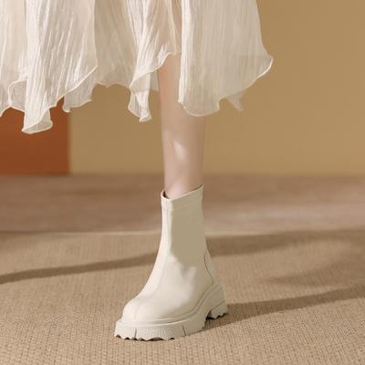 Kurze Stiefel Damen Herbst und Winter Martin Stiefel Damen dicker Absatz dicke Sohle eckige Spitze weiches Leder dünne Stiefel Damen vielseitige Samtmodelle