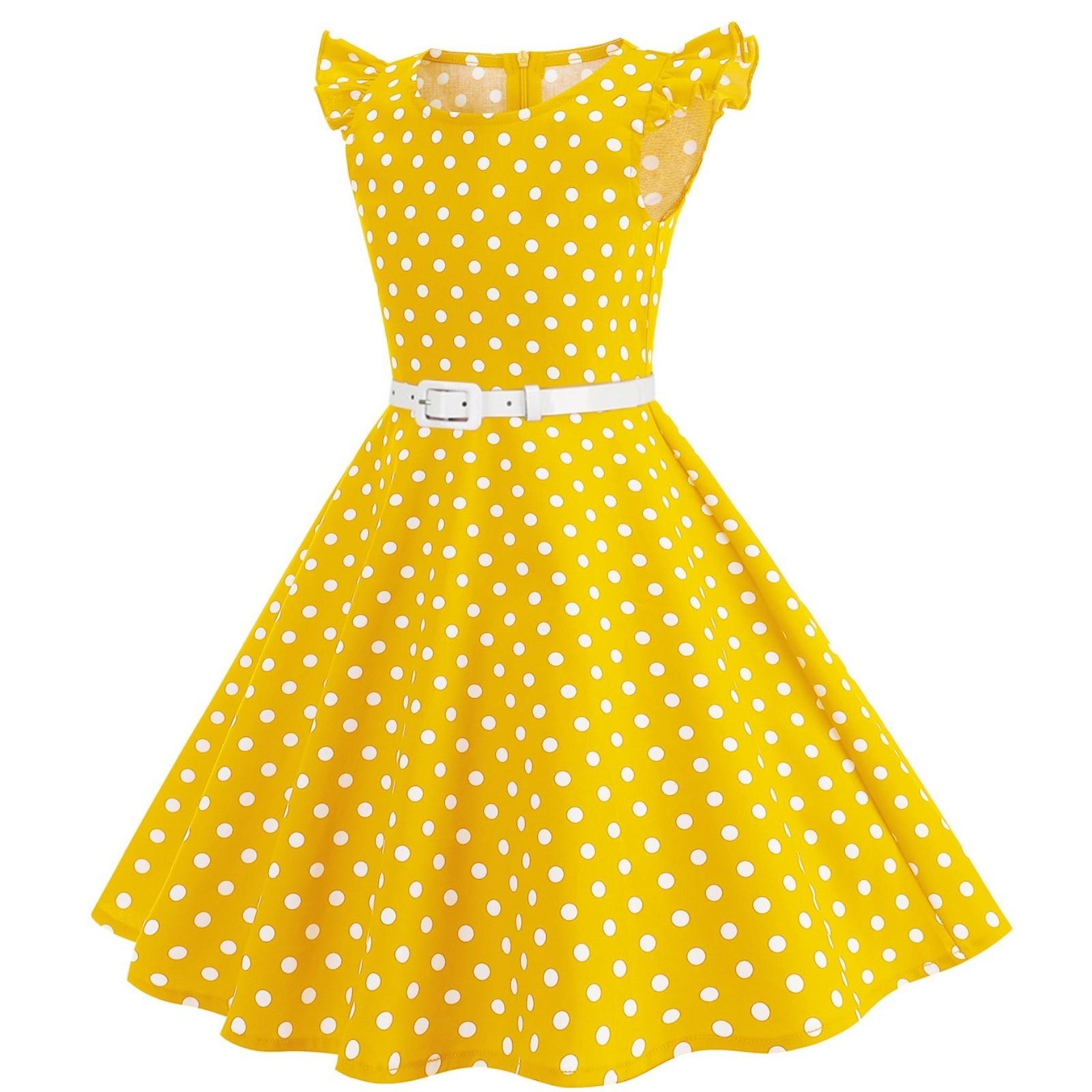 

Модное детское платье в горошек, свежая ретро-юбка 150 жёлтый