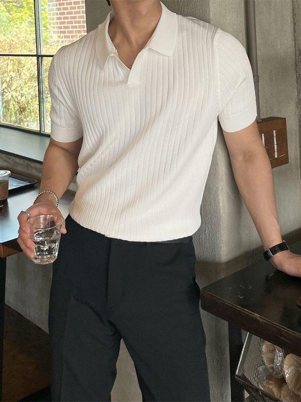 Men's Trendy Japanese-Style Polo – Summer Lapel Knit Solid-Color Short-Sleeved T-Shirt