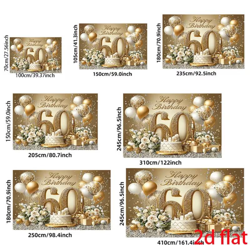 2D Flaches 60. Geburtstag Gold Banner 2D Stoff Hintergrund für 60. Jubiläum & Geburtstagsparty Dekoration