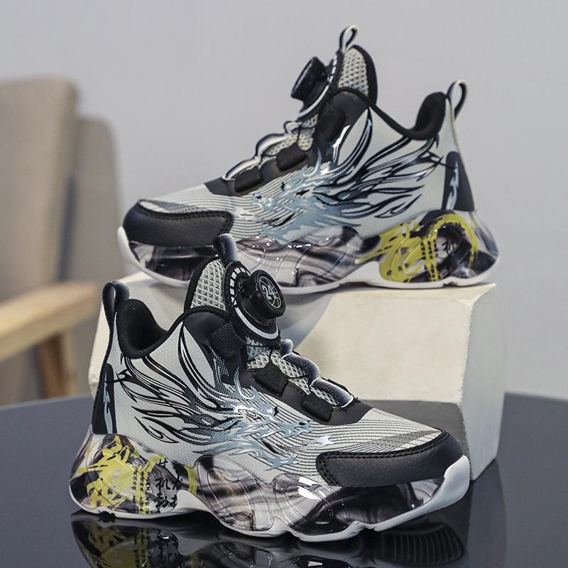 Children's Basketball Shoes Leather Buttons Sports Light Friction Sound Dragon Boys Boys Running Shoes