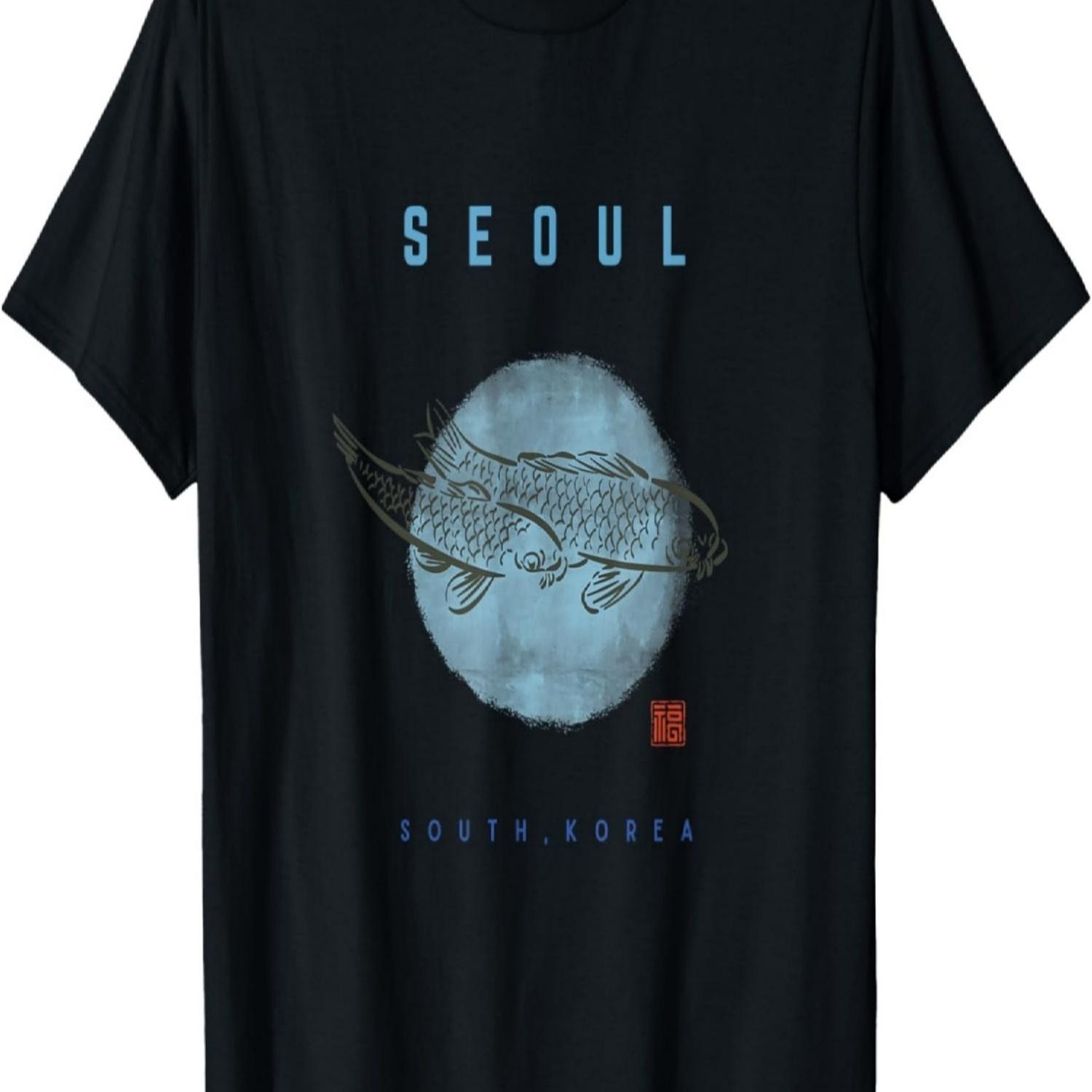 

Seoul South Korea Koi Pond Brush Illustration T-Shirt S чёрный