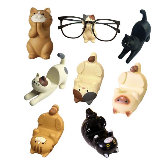 Harz Katzenfigur Handyhalter Niedlicher Katzenförmiger Brillenhalter Tiergeschenke für Katzenliebhaber Heim-Büro-Schreibtischdeko