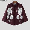 INCERUN Men Lapel 3/4 Sleeve Floral Print Casual Loose Oversized Shirts Tops